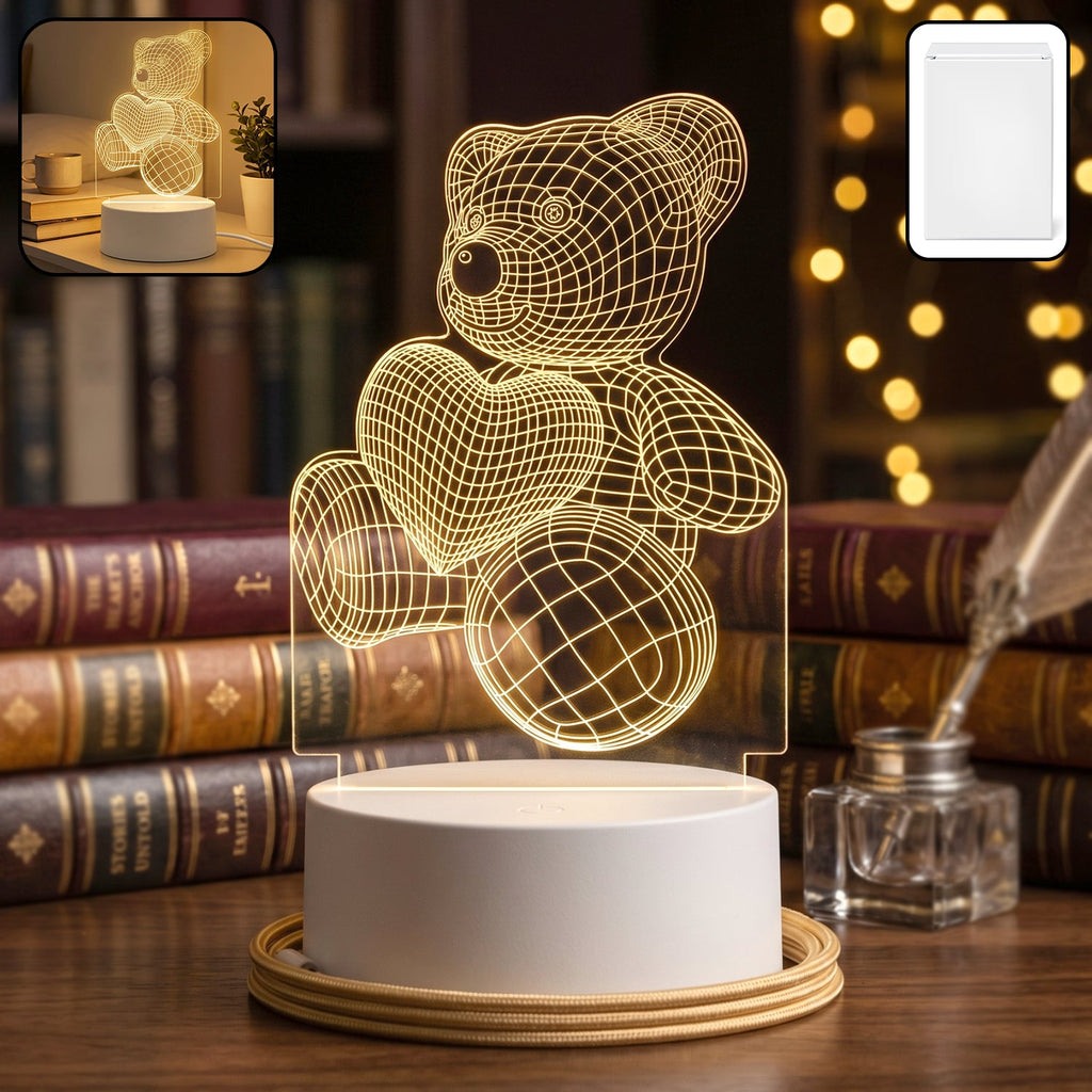3D Teddy Bear LED Night Lamp ‰ÛÒ Soft LED Desk Light with Heart Design (1 Pc)