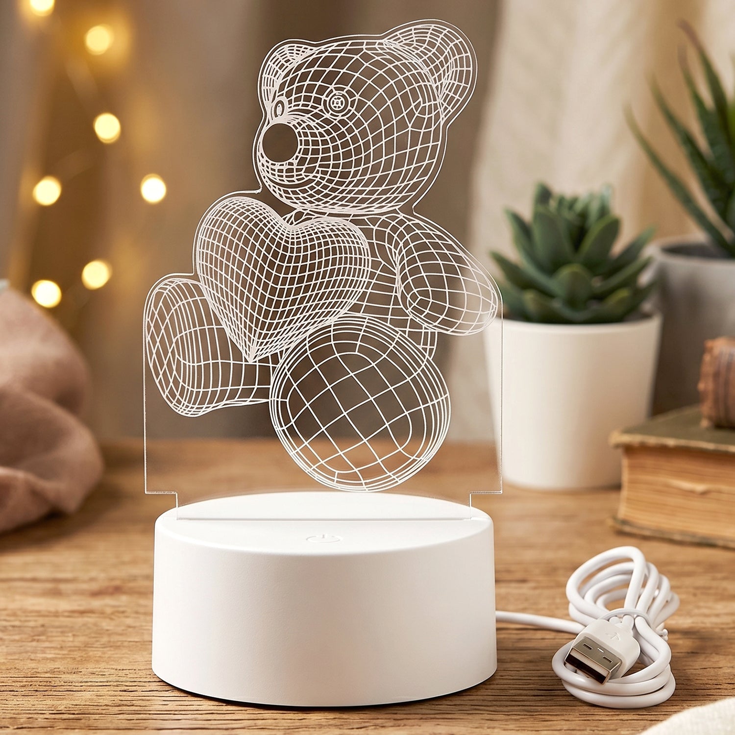 3D Teddy Bear LED Night Lamp ‰ÛÒ Soft LED Desk Light with Heart Design (1 Pc)
