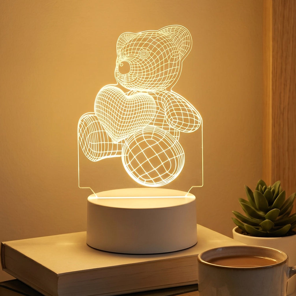 3D Teddy Bear LED Night Lamp ‰ÛÒ Soft LED Desk Light with Heart Design (1 Pc)