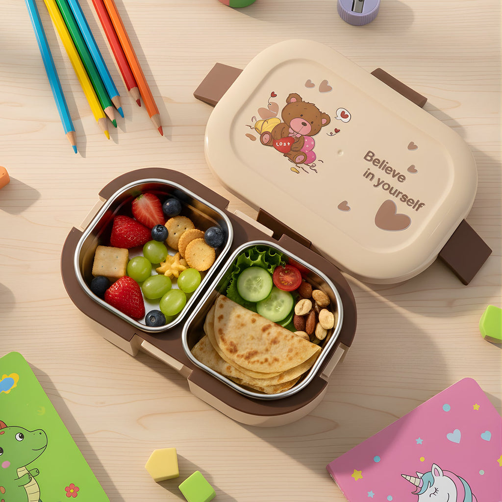 Cute Teddy Printed Kids Lunch Box (500Ml / 1 Pc)