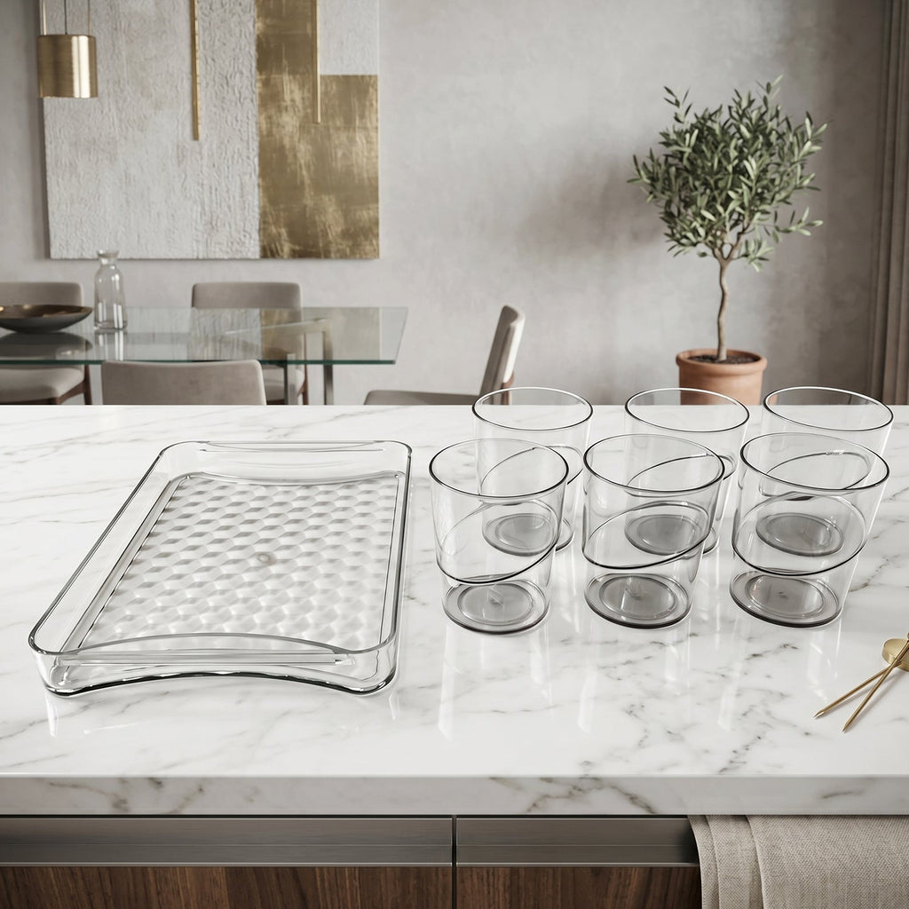 Premium Glass Serving Set (6 Glass With 1 Tray)